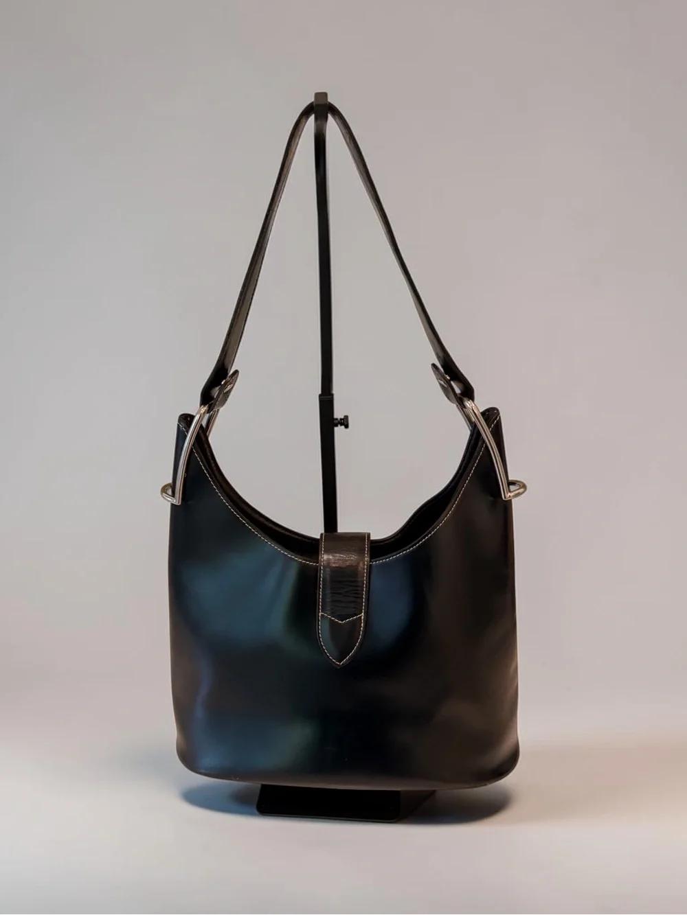 Dooney & Bourke Black Leather Hobo with Silver Hardware